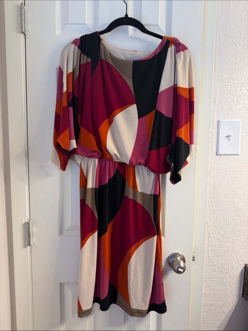 Sandra Darren Multicolor Abstract Midi Dress - Fuchsia, Orange, Black, Cream